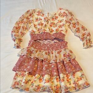 btween Floral Ruffle Shirt & Dress in Pink and Cream